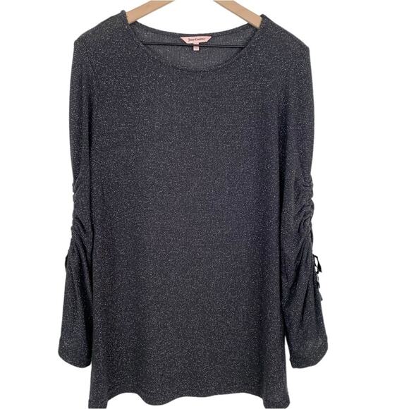 Juicy Couture Sweaters - Juicy Couture Y2k Sparkly Metallic Ruched Black Tunic Pullover Party Sweater L